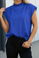 Load image into Gallery viewer, LAS Solid Color High Neck Cap Sleeve Loose Top (S-XL)
