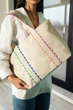 Load image into Gallery viewer, Colorful Ricrac Detail Canvas Tote Bag
