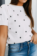 Load image into Gallery viewer, LAS Elegant Polka Dot Bubble Short Sleeve Sweater (S-XL)
