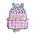 Load image into Gallery viewer, Pink Plaid Ruffle Floral Backpack
